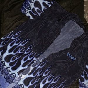 VINTAGE BLUE FLAME BUTTON UP